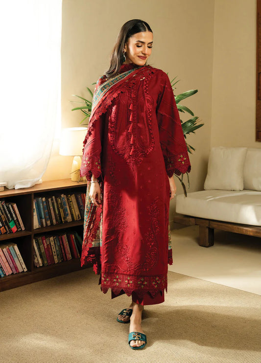 BrandsInn-3PC DHANAK EMBROIDERED SHIRT WITH COUTRAI WOOL PRINTED SHAWL AND TROUSER-BI-4068