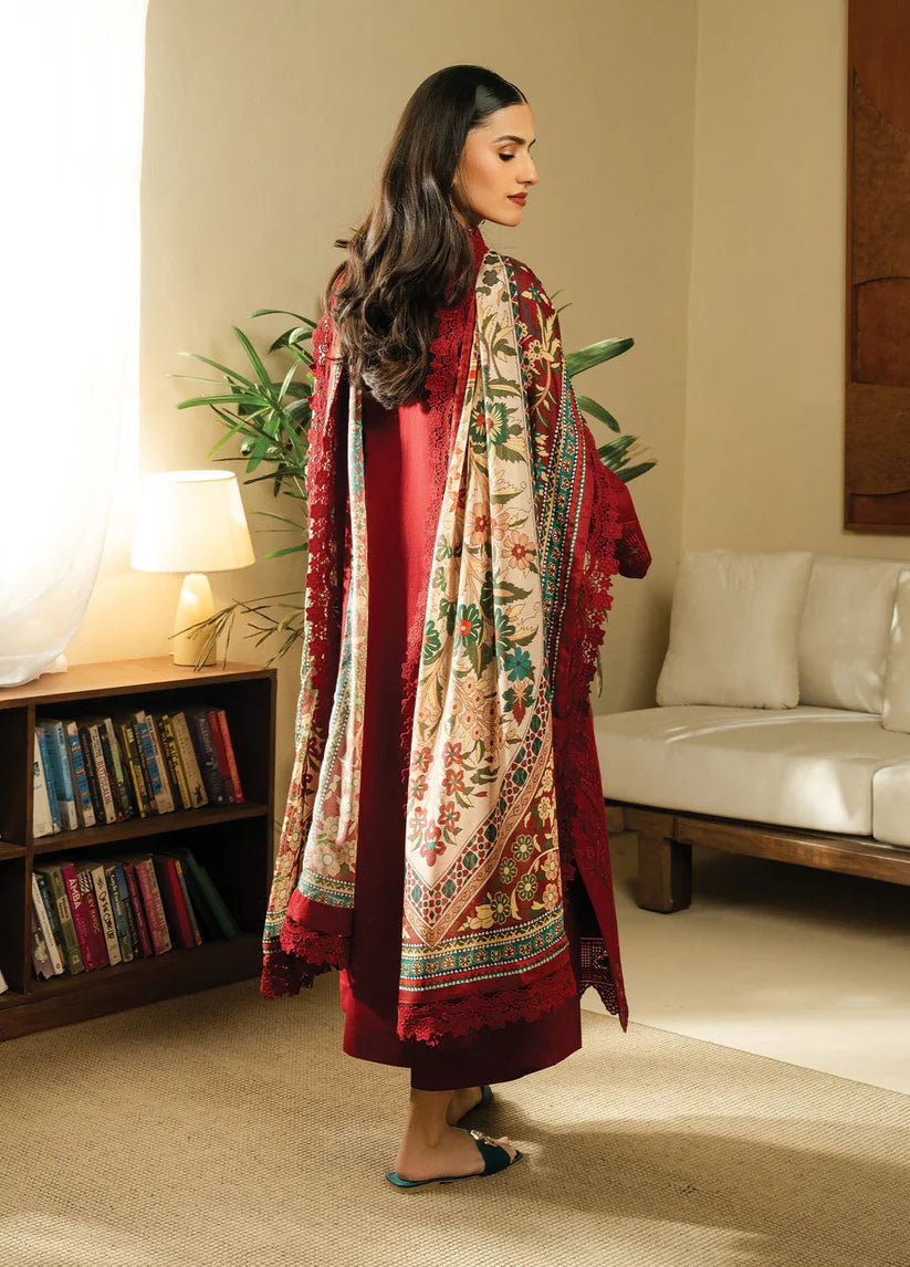 BrandsInn-3PC DHANAK EMBROIDERED SHIRT WITH COUTRAI WOOL PRINTED SHAWL AND TROUSER-BI-4068