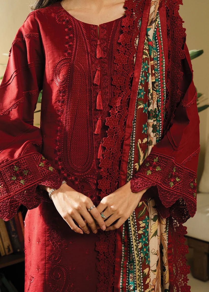 BrandsInn-3PC DHANAK EMBROIDERED SHIRT WITH COUTRAI WOOL PRINTED SHAWL AND TROUSER-BI-4068
