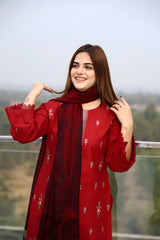 BRANDSINN-3PC KHADDAR CUTWORK EMBROIDERED SHIRT WITH KASHMIRI JACQUARD WOOL SHAWL-BI-4032