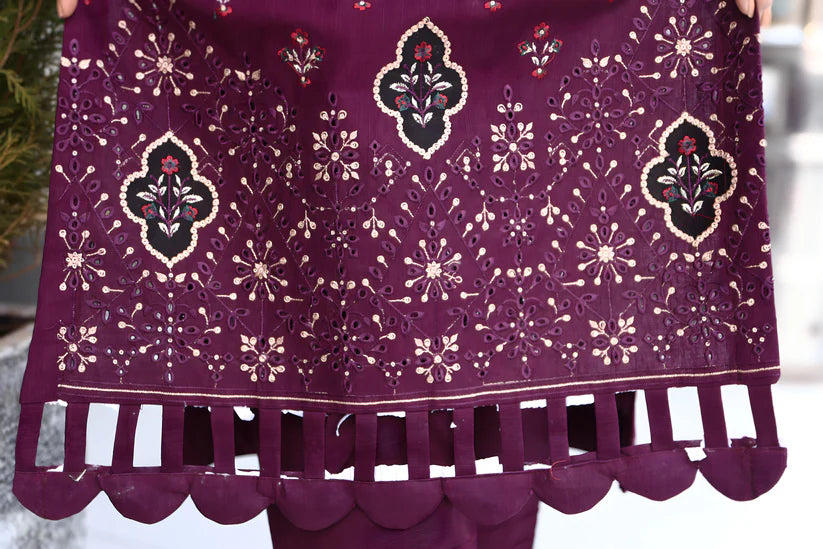 BRANDSINN-3PC KHADDAR CUTWORK EMBROIDERED SHIRT WITH KASHMIRI JACQUARD WOOL SHAWL-BI-4034