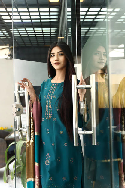 BRANDSINN-3PC KHADDAR CUTWORK EMBROIDERED SHIRT WITH KASHMIRI JACQUARD WOOL SHAWL-BI-4035