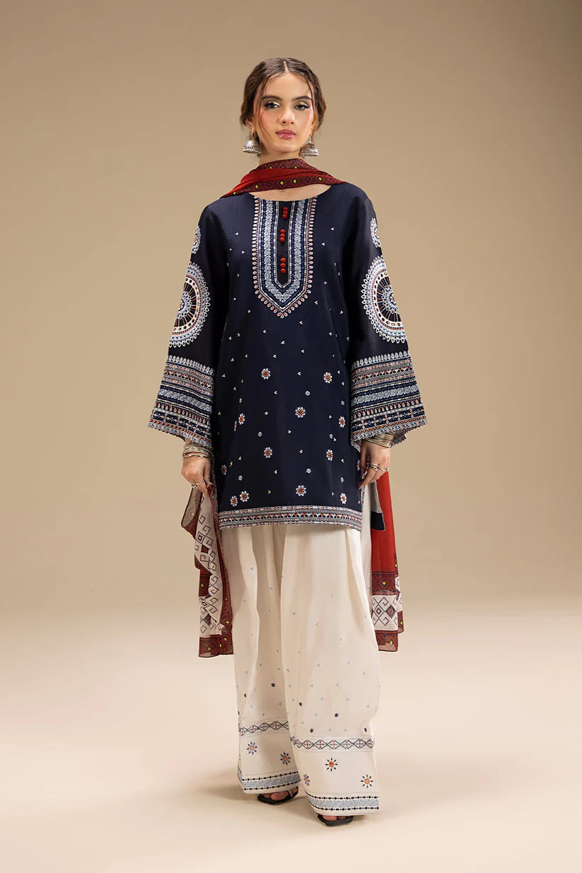 BrandsInn-3PC DHANAK EMBROIDERED SHIRT WITH CORTRAI WOOL PRINTED SHAWL AND EMB TROUSER-BI-427