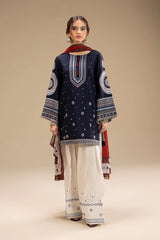 BrandsInn-3PC DHANAK EMBROIDERED SHIRT WITH CORTRAI WOOL PRINTED SHAWL AND EMB TROUSER-BI-427