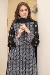 BrandsInn-3PC LAWN CHIKENKARI EMBROIDERED SHIRT WITH LAWN TUBE SLUB DUPATTA-BI-6400