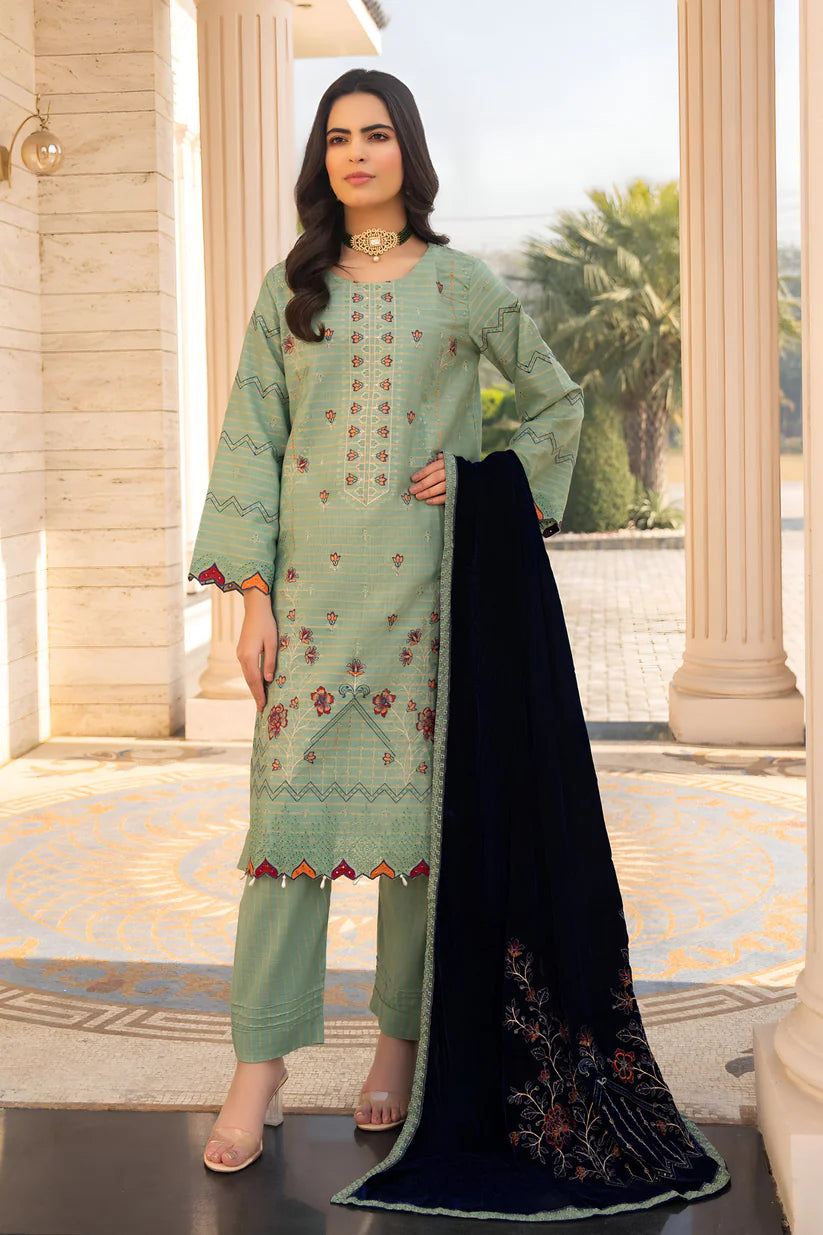 BRANDSINN-3PC KHADDAR EMBROIDERED SHIRT WITH VELVET EMBROIDERED READY TO WEAR SHAWL-BI-4044