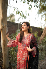 BrandsInn-3PC LAWN PRINTED SHIRT WITH SILK PRINTED DUPATTA AND TROUSER-BI-048