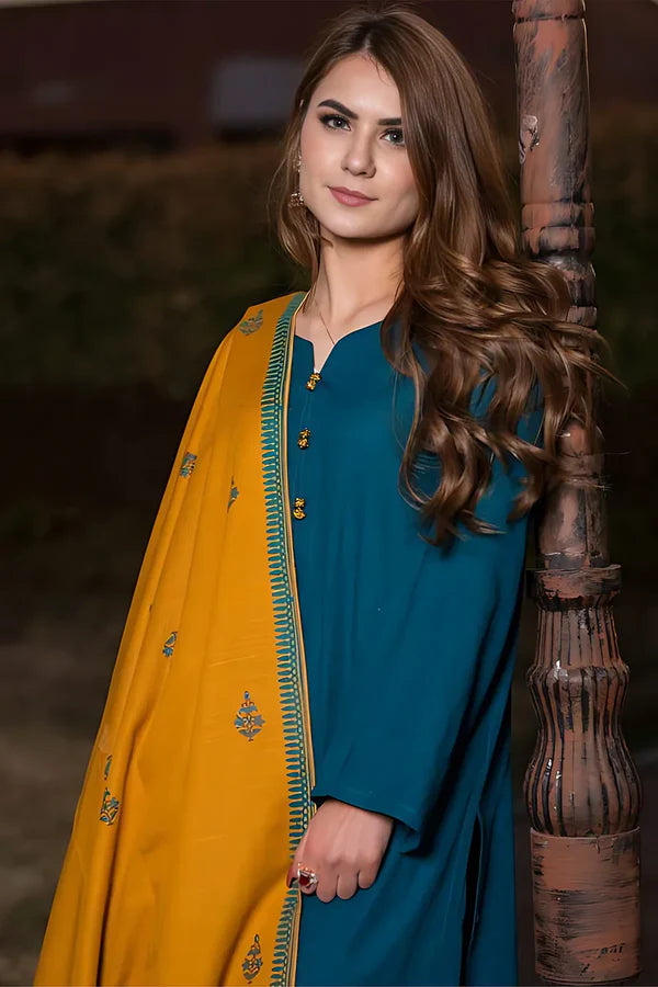 BrandsInn- 3PC DHANAK WITH COUTURE WOOL PRINTED SHAWL-BI-4111