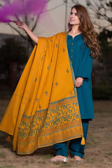 BrandsInn- 3PC DHANAK WITH COUTURE WOOL PRINTED SHAWL-BI-4111