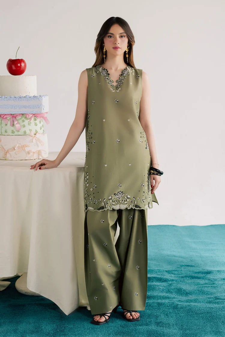 BrandsInn-2PIECE DHANAK EMBROIDERED SHIRT WITH DHANAK EMB TROUSER-BI-15006