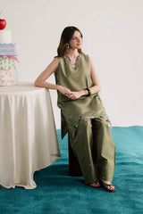 BrandsInn-2PIECE DHANAK EMBROIDERED SHIRT WITH DHANAK EMB TROUSER-BI-15006