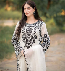 BrandsInn-3PC DHANAK EMBROIDERED SHIRT WITH DHANAK EMBROIDERED SHAWL & TROUSER-BI-4205