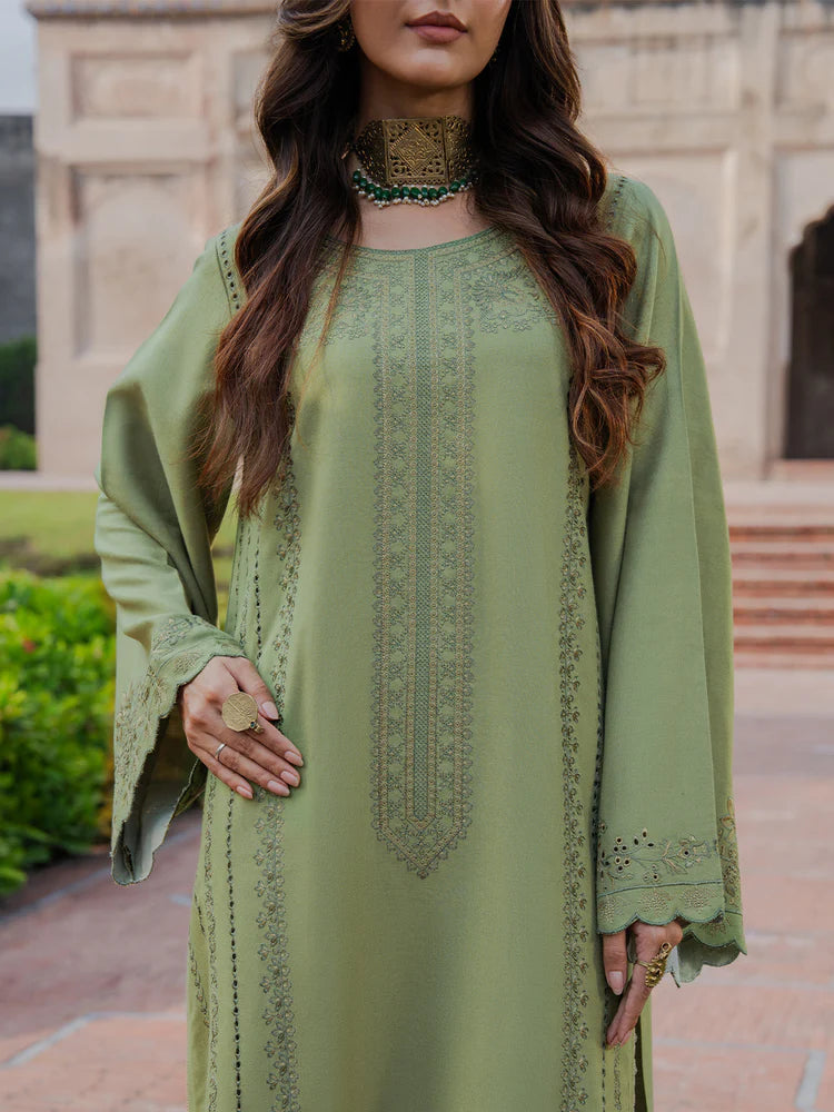 BrandsInn-3PC DHANAK EMBROIDERED SHIRT WITH COURTRAI PRINTED SHAWL & TROUSER-BI-4349