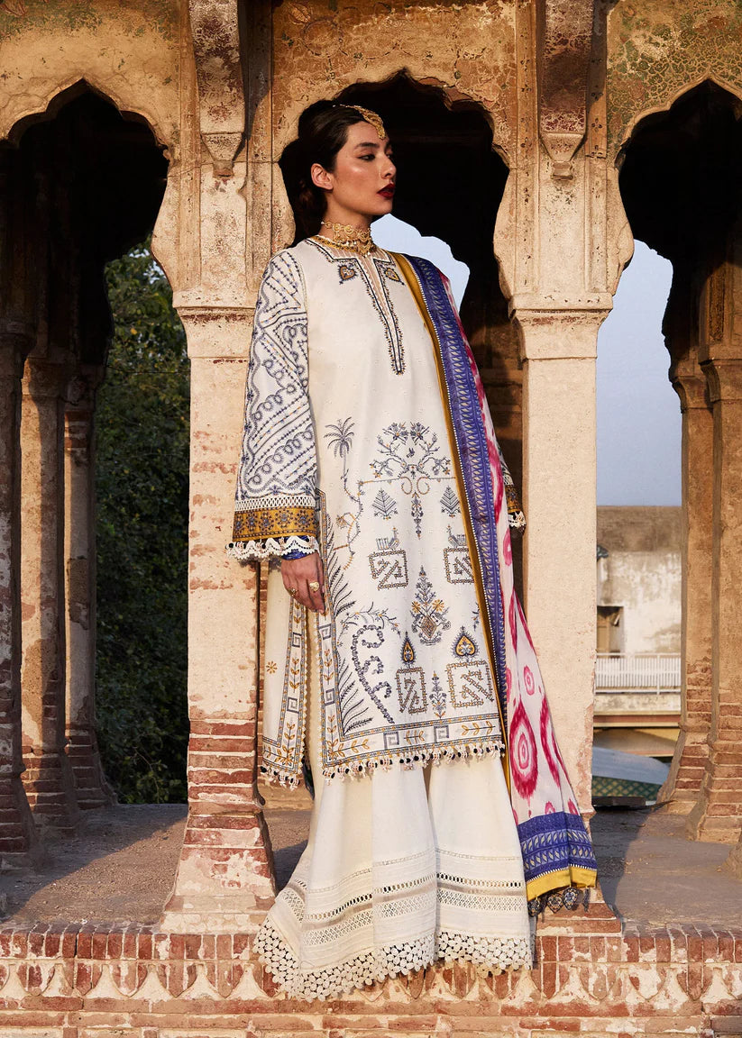 BrandsInn-3PC KHADDAR HEAVY EMBROIDERED SHIRT WITH COURTRAI WOOL PRINT SHAWL AND TROUSER-BI-4150