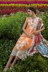 BrandsInn-3PC LAWN EMBROIDERED SHIRT WITH CHIFFON PRINT DUPATTA & TROUSER-BI-3730