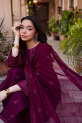 BrandsInn-3PC LAWN EMBROIDERED SHIRT WITH CHIFFON EMBROIDERED DUPATTA AND EMB TROUSER-BI-4696