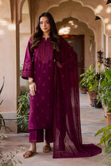 BrandsInn-3PC LAWN EMBROIDERED SHIRT WITH CHIFFON EMBROIDERED DUPATTA AND EMB TROUSER-BI-4696
