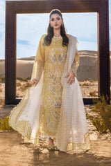BrandsInn-3PC LAWN LASERCUTWORK EMBROIDERED SHIRT WITH KHAADI NET EMBROIDERED DUPATTA AND TROUSER -BI-4769