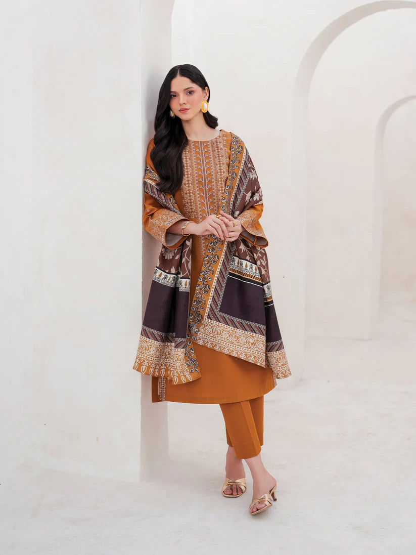 BrandsInn-3PC LAWN EMBROIDERED SHIRT WITH MONARK PRINT DUPATTA AND TROUSER-BI-179