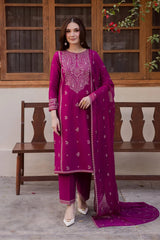BrandsInn-3PC DHANAK EMBROIDERED SHIRT WITH CHIFFON EMBROIDERED DUPATTA AND EMB TROUSER-BI-5116