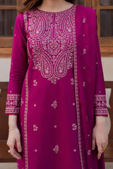 BrandsInn-3PC DHANAK EMBROIDERED SHIRT WITH CHIFFON EMBROIDERED DUPATTA AND EMB TROUSER-BI-5116