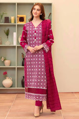 BrandsInn- 3PC LAWN CHIKENKAARI EMBROIDERED SHIRT WITH LAWN TUBE SLUB DUPATTA AND TROUSER-BI-1073