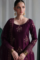 BrandsInn-3PC HANDMADE EMBELLISHED SILK EMBROIDERED SHIRT WITH BAMBER CHIFFON DUPATTA AND TROUSER-BI-4879