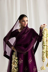 BrandsInn-3PC HANDMADE EMBELLISHED SILK EMBROIDERED SHIRT WITH BAMBER CHIFFON DUPATTA AND TROUSER-BI-4879
