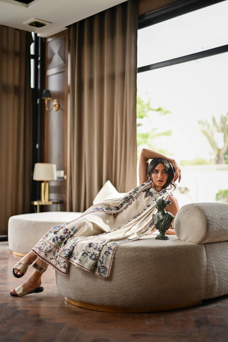 BrandsInn-3PC KARANDI EMBROIDERED SHIRT WITH KARANDI EMBROIDERED SHAWL AND TROUSER-BI-4333