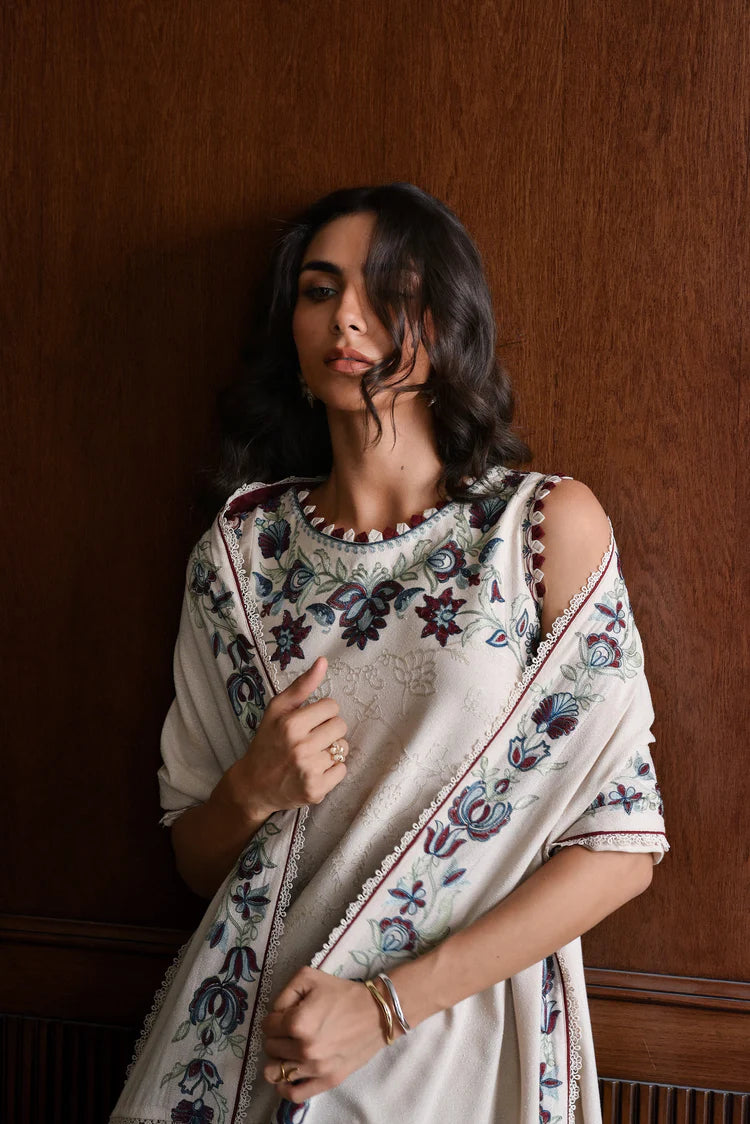 BrandsInn-3PC KARANDI EMBROIDERED SHIRT WITH KARANDI EMBROIDERED SHAWL AND TROUSER-BI-4333