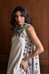 BrandsInn-3PC KARANDI EMBROIDERED SHIRT WITH KARANDI EMBROIDERED SHAWL AND TROUSER-BI-4333