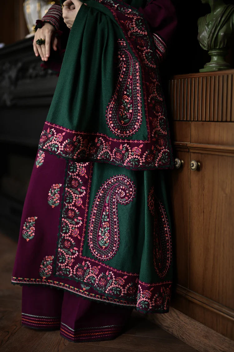 BrandsInn-3PC KARANDI EMBROIDERED SHIRT WITH DHANAK EMBROIDERED SHAWL AND TROUSER-BI-4331
