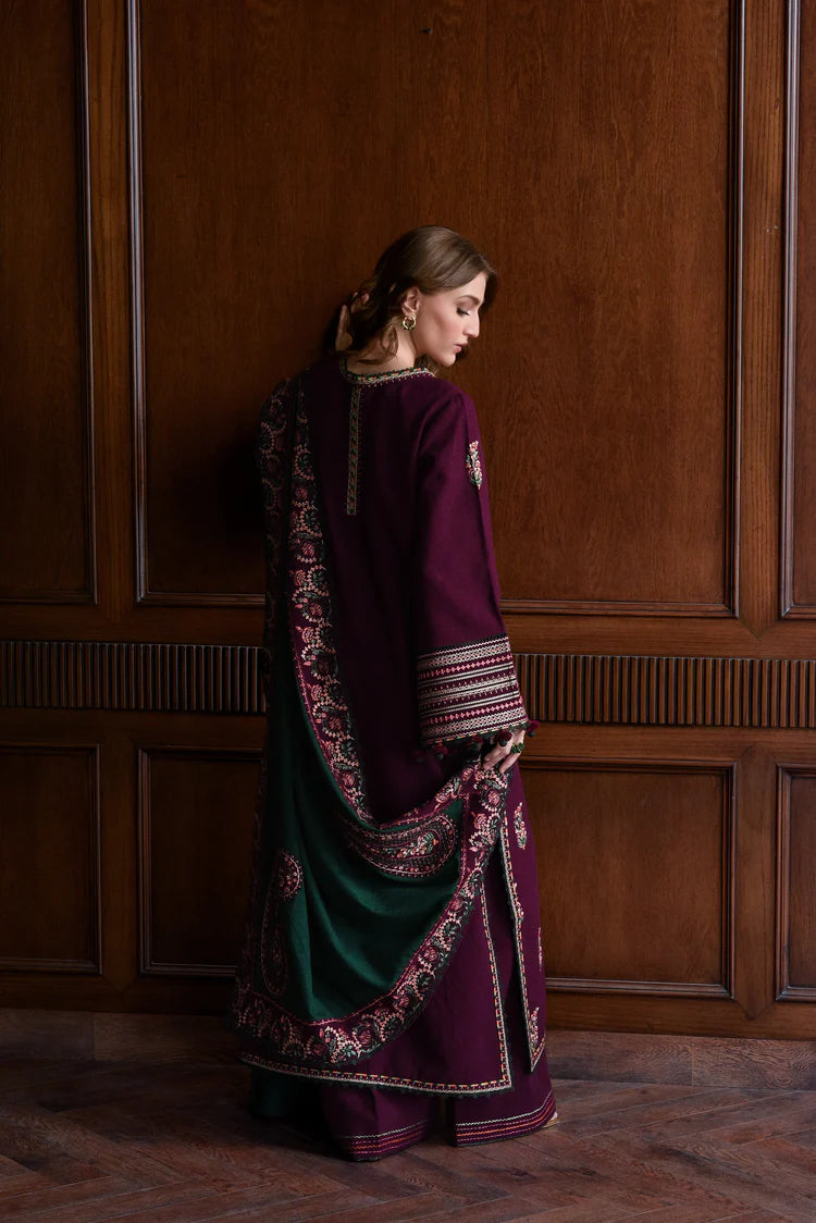 BrandsInn-3PC KARANDI EMBROIDERED SHIRT WITH DHANAK EMBROIDERED SHAWL AND TROUSER-BI-4331