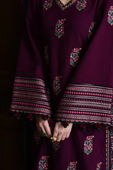 BrandsInn-3PC DHANAK EMBROIDERED SHIRT WITH DHANAK EMBROIDERED SHAWL AND TROUSER-BI-4331