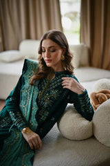 BrandsInn-3PC KARANDI EMBROIDERED SHIRT WITH DHANAK EMBROIDERED SHAWL AND TROUSER-BI-4332