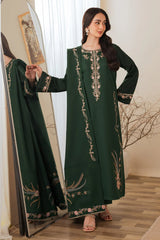 BrandsInn-3PC DHANAK EMBROIDERED SHIRT WITH DHANAK EMBROIDERED SHAWL AND TROUSER-BI-5049