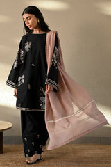 BrandsInn-3PC DHANAK EMBROIDERED SHIRT WITH MONARK EMBROIDERED DUPATTA AND TROUSER-BI-4406