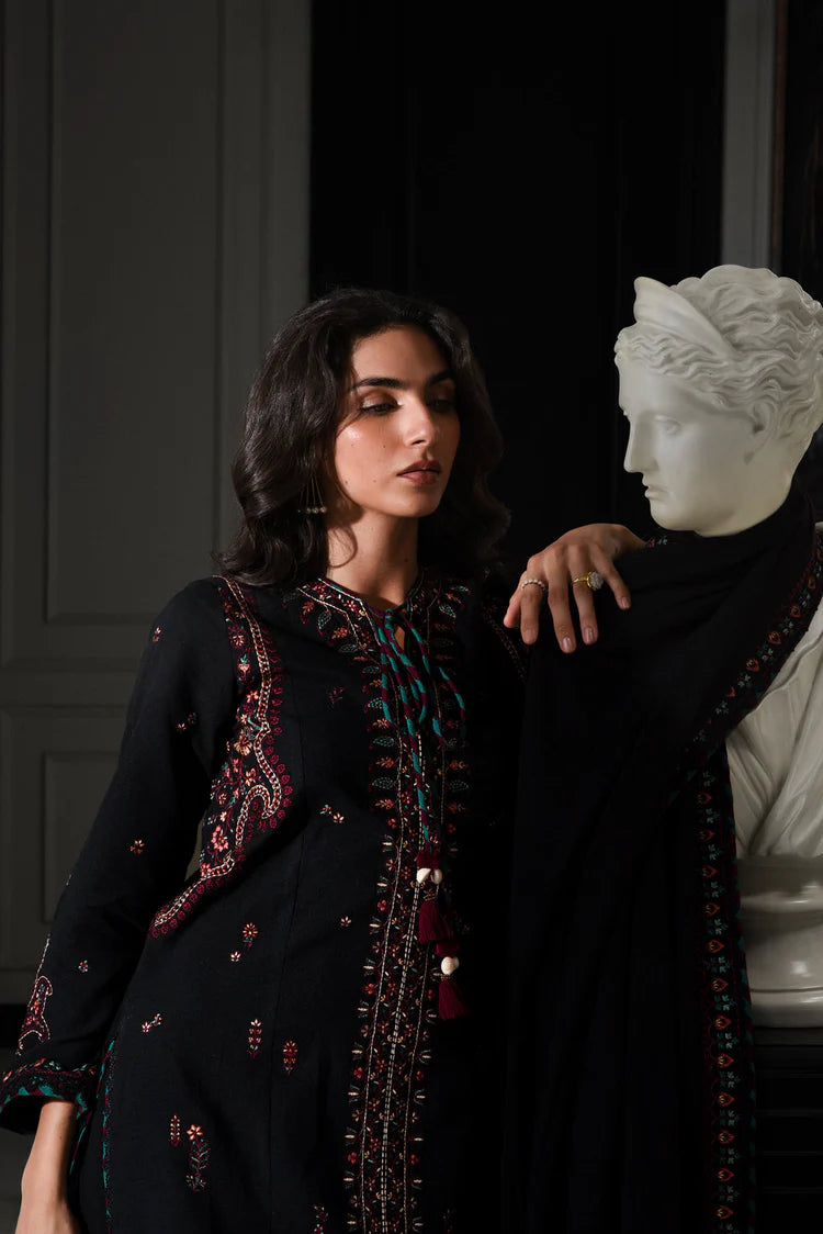 BrandsInn-3PC DHANAK EMBROIDERED SHIRT WITH DHANAK EMBROIDERED SHAWL AND TROUSER-BI-4340