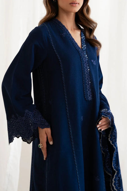 BrandsInn-3PC DHANAK EMBROIDERED SHIRT WITH DHANAK EMBROIDERED SHAWL AND TROUSER-BI-4187