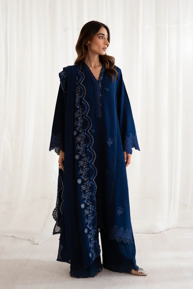 BrandsInn-3PC DHANAK EMBROIDERED SHIRT WITH DHANAK EMBROIDERED SHAWL AND TROUSER-BI-4187