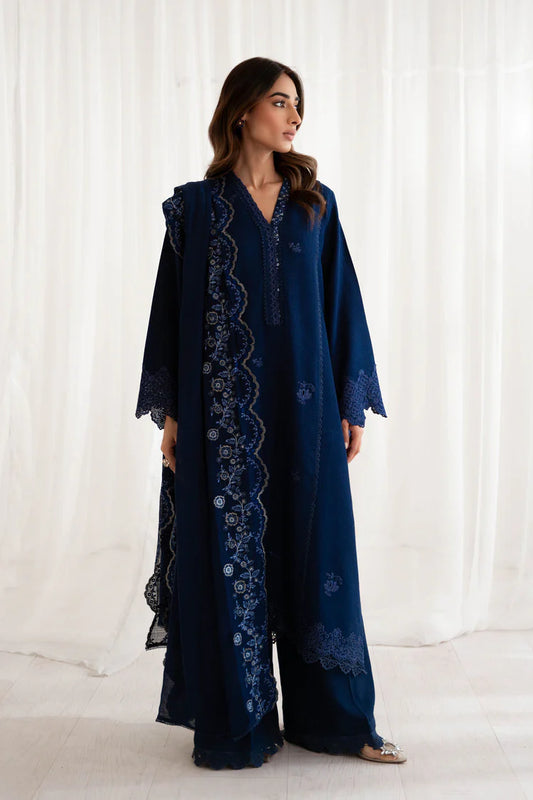 BrandsInn-3PC DHANAK EMBROIDERED SHIRT WITH DHANAK EMBROIDERED SHAWL AND TROUSER-BI-4187