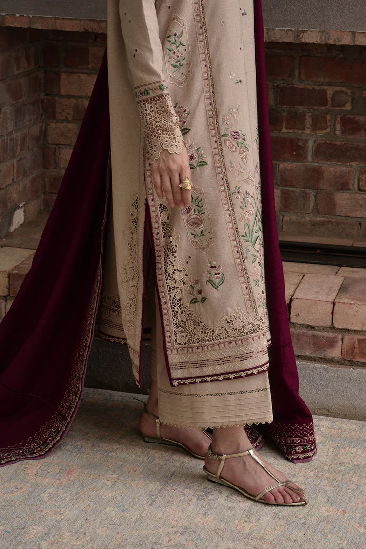 BrandsInn-3PC DHANAK EMBROIDERED SHIRT WITH DHANAK EMBROIDERED SHAWL AND TROUSER-BI-4345
