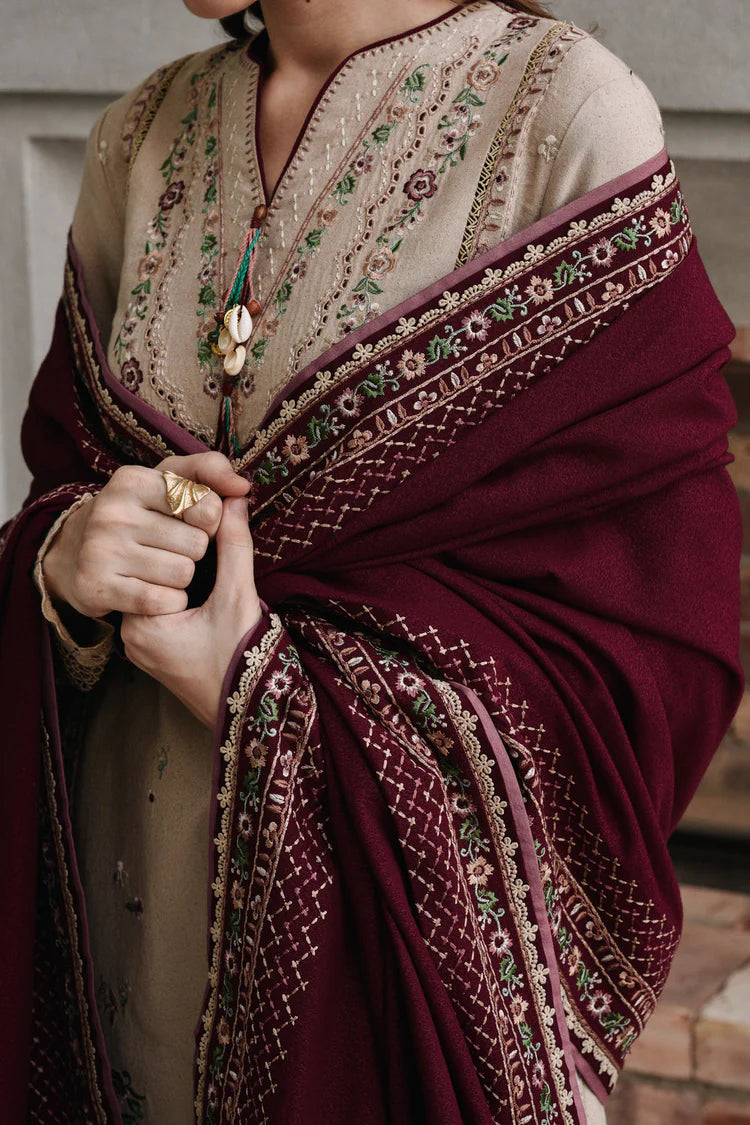 BrandsInn-3PC DHANAK EMBROIDERED SHIRT WITH DHANAK EMBROIDERED SHAWL AND TROUSER-BI-4345