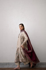 BrandsInn-3PC DHANAK EMBROIDERED SHIRT WITH DHANAK EMBROIDERED SHAWL AND TROUSER-BI-4345