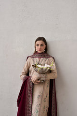 BrandsInn-3PC DHANAK EMBROIDERED SHIRT WITH DHANAK EMBROIDERED SHAWL AND TROUSER-BI-4345
