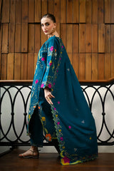 BrandsInn-3PC DHANAK EMBROIDERED SHIRT WITH DHANAK EMBROIDERED SHAWL AND TROUSER-BI-4370