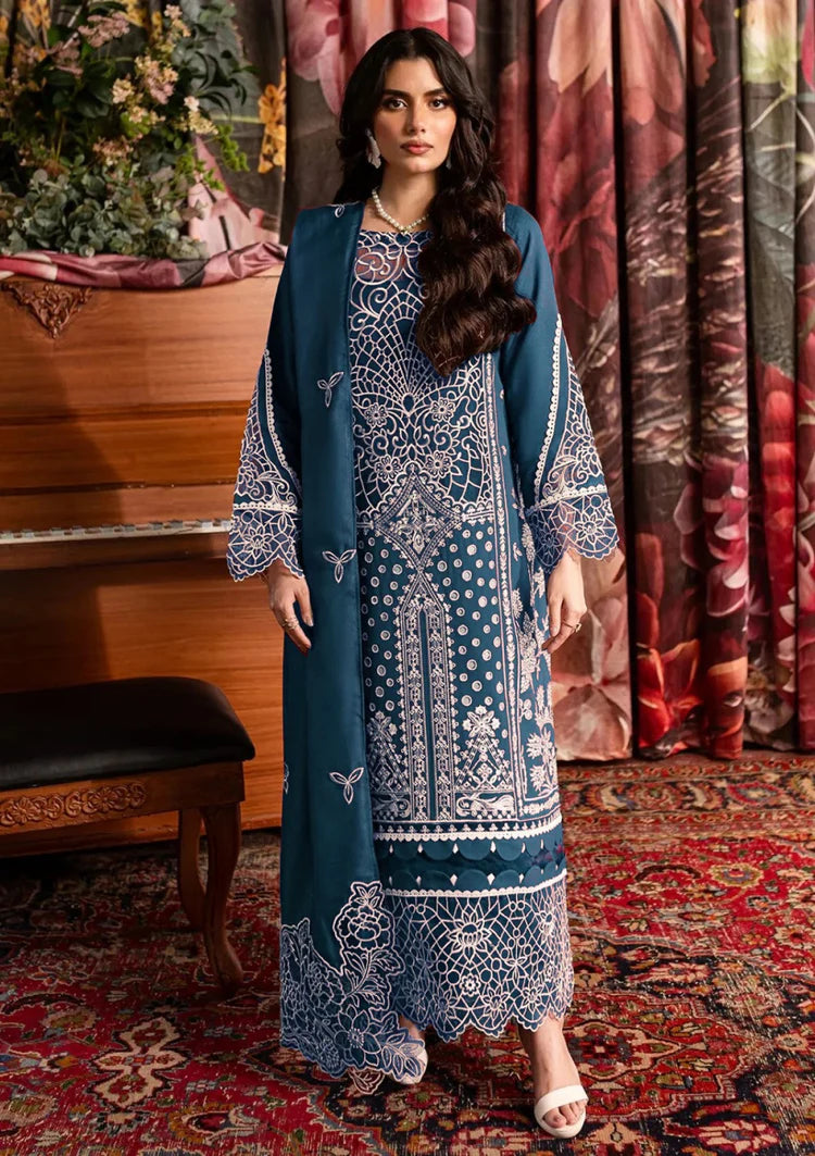 BrandsInn-3PC CHIKANKAARI LAWN LASER WORK EMBROIDERED SHIRT WITH KHADDI NET EMBROIDERED DUPATTA AND TROUSER-BI-4712