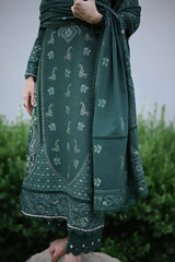 BrandsInn-3PC DHANAK EMBROIDERED SHIRT WITH DHANAK EMBROIDERED SHAWL AND TROUSER-BI-5042