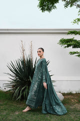 BrandsInn-3PC DHANAK EMBROIDERED SHIRT WITH DHANAK EMBROIDERED SHAWL AND TROUSER-BI-5042