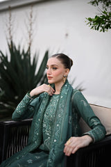 BrandsInn-3PC DHANAK EMBROIDERED SHIRT WITH DHANAK EMBROIDERED SHAWL AND TROUSER-BI-5042